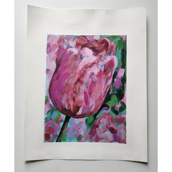 Tulip Pink Acrylic Original Painting 11x14 Canvas Sheet - Picture 2 of 4